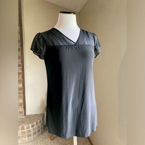 Black V Neck Blouse Sheer Up Top with Detail Size Small by PerSeption Concept
